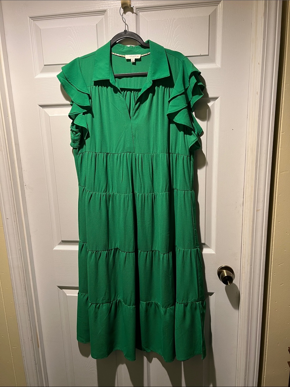Umgee Emerald Green Ruffle Tiered Midi Dress